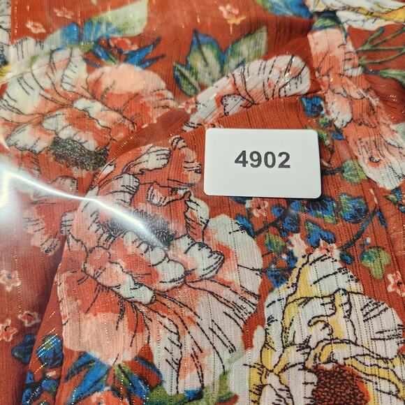 Sara Michelle Blouse Womens Size Small Rust-colored Sheer Floral Button Down - Picture 12 of 12